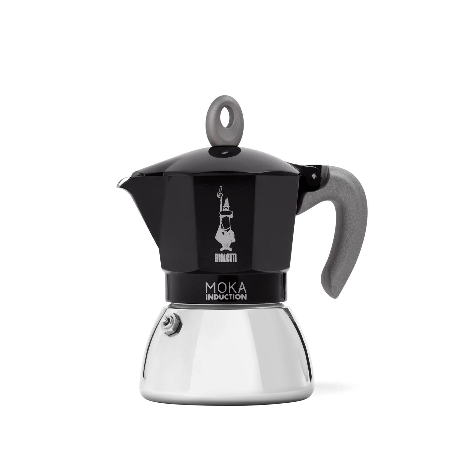 Bialetti Caffettiera Moka Induction, 6 Tazze (280 ml), Adatta a Tutti i piani cottura, Design Elegante, Nero