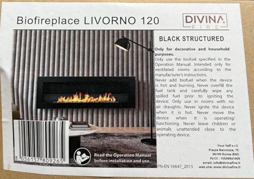 Divina Fire Camino a bioetanolo da Incasso Parete biocamino 120x40 Livorno 120 Nero