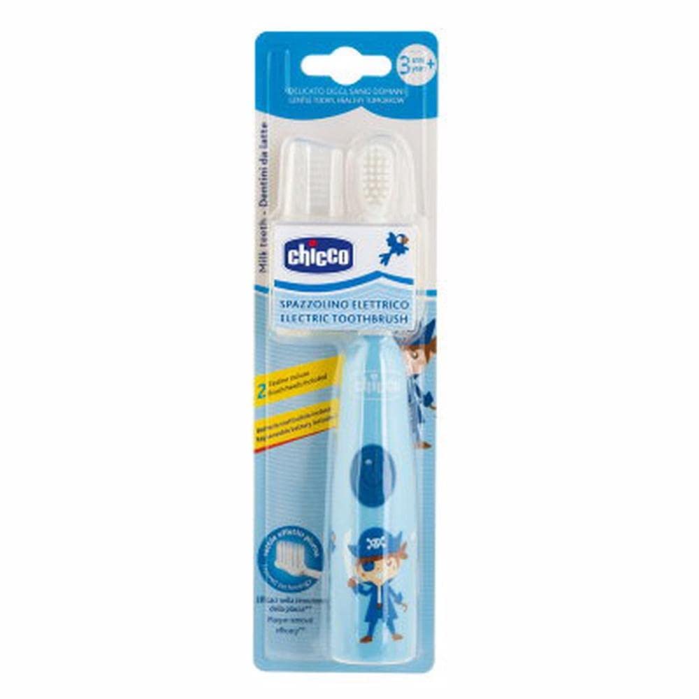Chicco Spazzolino Elettrico Bambini, Setole Morbide, Delicato Sulle Gengive, Con Batterie Sostituibili E Testina Di Ricambio, Azzurro, 3 Mesi+