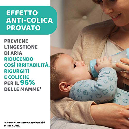 Chicco PERFECT 5 Biberon Anticolica 150 ml, Biberon Flusso Lento 0 Mesi + con Tettarella in Morbido Silicone, Biberon Biofunzionale con Intui-flow System da 150 ml, Rosa