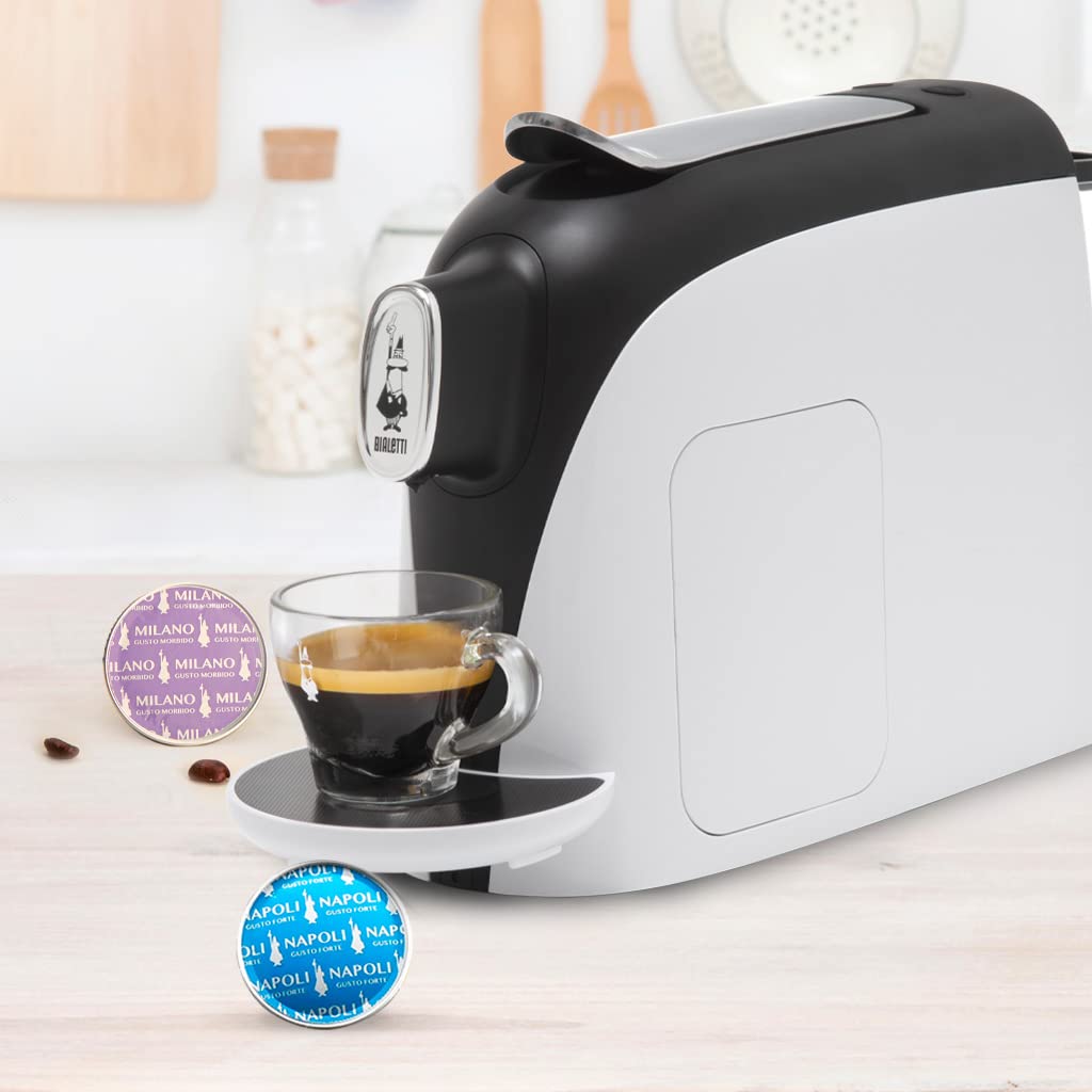 Bialetti Mignon, Espresso Coffee Machine including 32 Capsules, Works exclusively with Bialetti Capsules, White