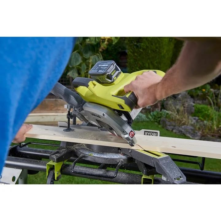 Ryobi R18MS216-0 Troncatrice a Batteria 18V ONE+, Lama 216 mm a 48 Denti in Carburo di Tungsteno, Laser di Precisione, Base in Alluminio, Batteria Non Inclusa