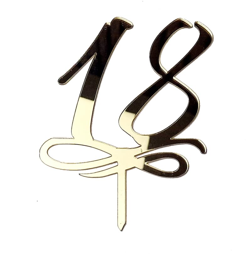 Targhetta Decorativa per Torte, Numero 18, Plexiglass Specchiato, 15 cm di Altezza, 12 cm di Larghezza (Antracite Specchiato)