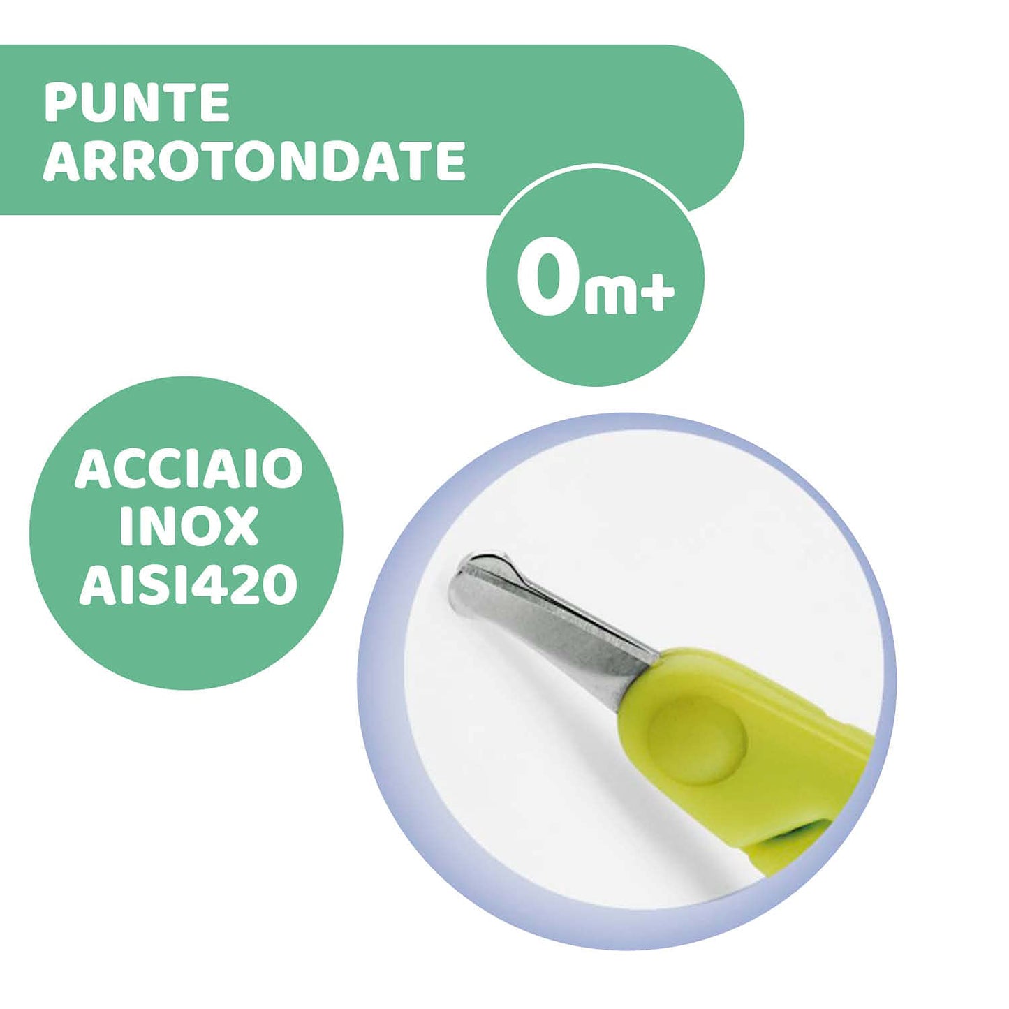 Chicco Forbicine Unghie per Neonati e Bambini, Forbicine in Acciaio Inox con Lame Ricurve e Punte Arrotondate, Cappuccio Protettivo, Impugnatura in Gomma Antiscivolo - Accessori Neonato 0+ Mesi