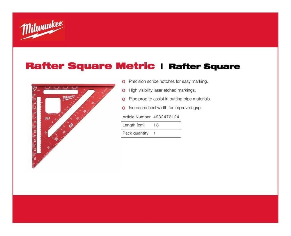MILWAUKEE Squadra Triangolare Metrica 18cm Base Larga, Guida per Tubi, Falegname