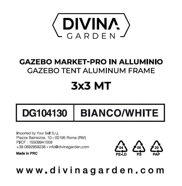 Gazebo richiudibile in alluminio professionale struttura esagonale MARKET-PRO 3X3 Bianco impermeabile