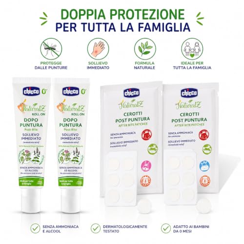 Chicco Dopo Puntura 10 ml + 30 Cerotti Dopopuntura, Formula Delicata Senza Alcol, per Bambini | Sollievo dopo la puntura degli insetti