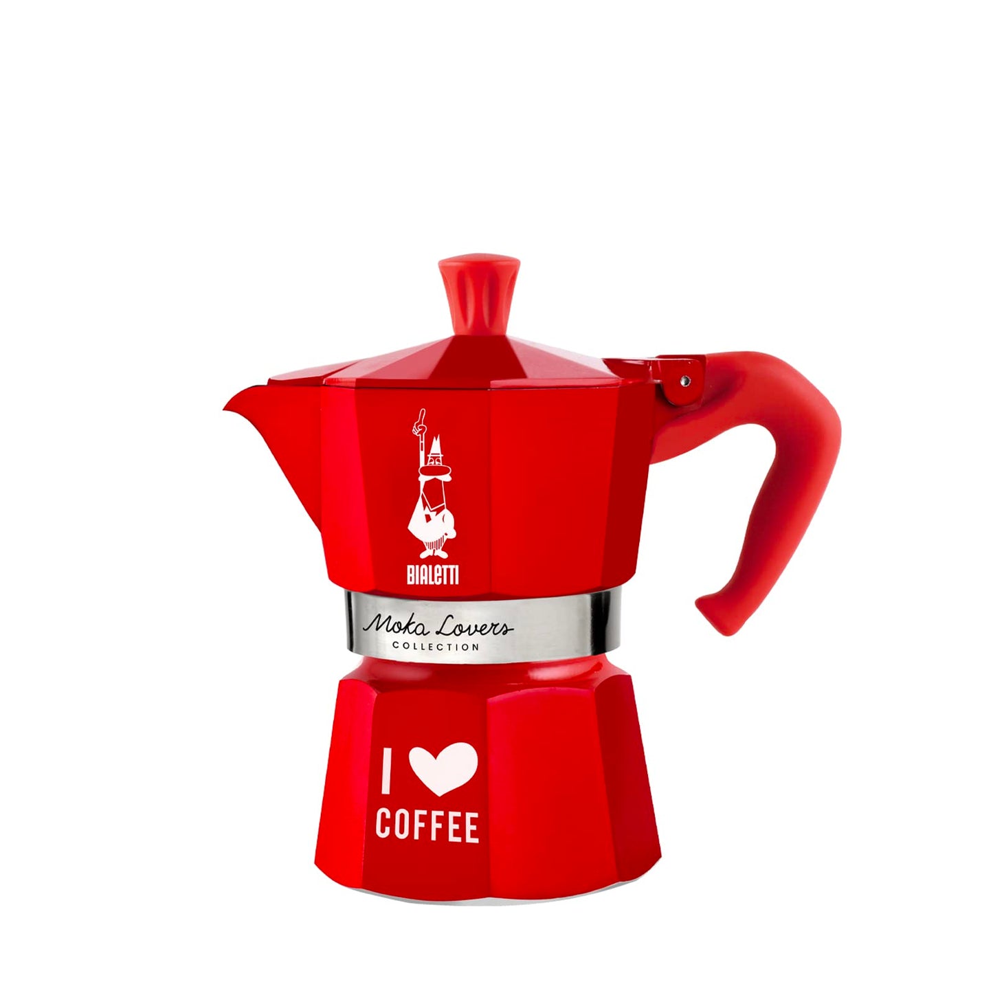 Bialetti Caffettiera Moka I Love Coffee 3 Tazze, Manico anti scottatura, Non adatta a induzione, 3 Tazze (130 ml), Limited Edition Rosso