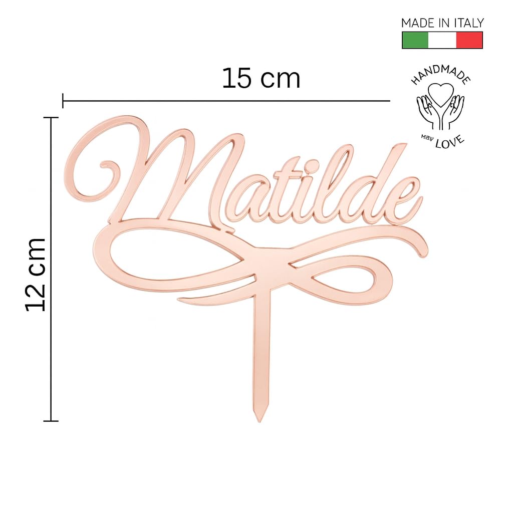 Cake Topper Nome per Torta | Targhetta Decorativa per Torte Personalizzabile in Plexiglass Specchiato, 14 cm di Larghezza