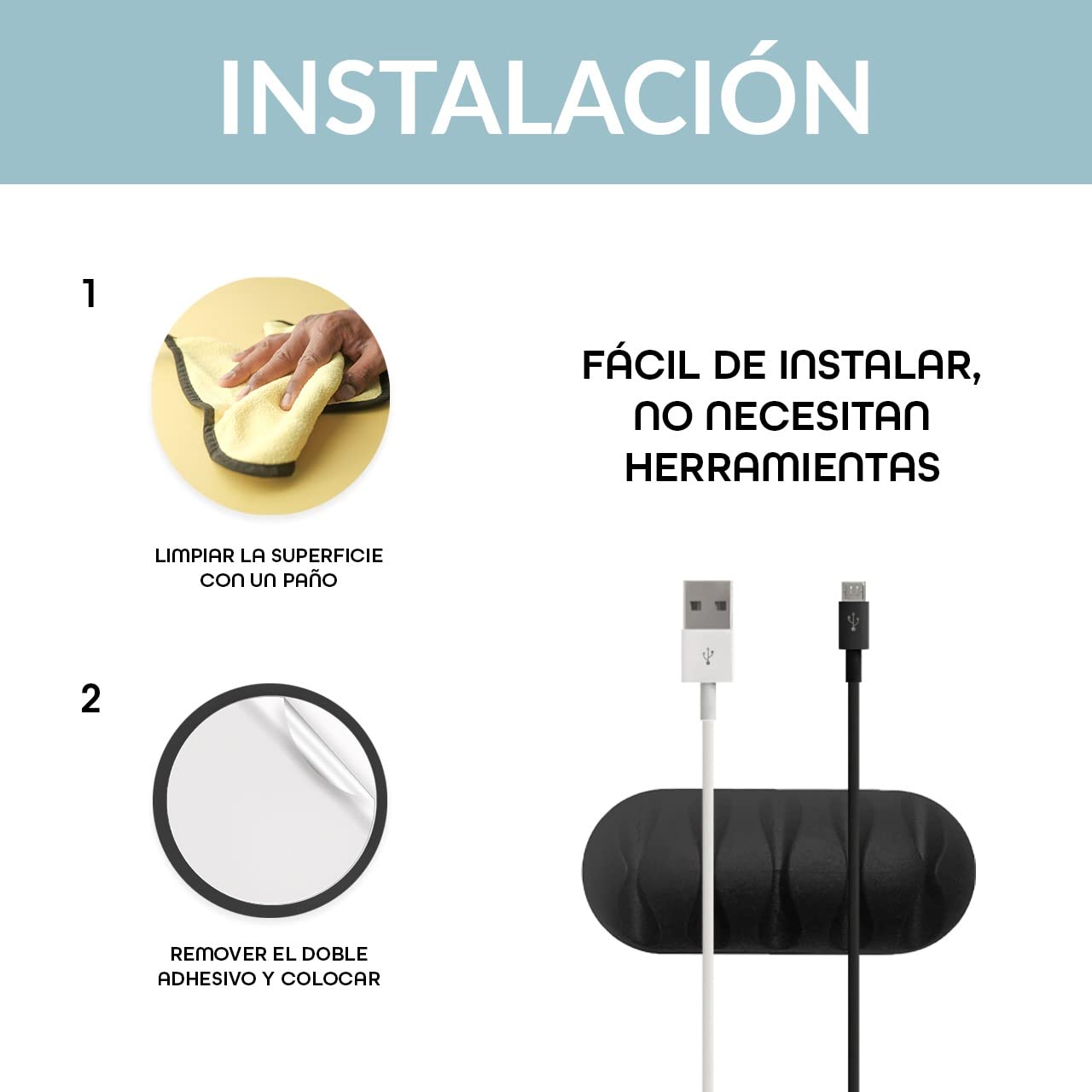 Organizzatore di cavi 10 pezzi clip adesivi per scrivania, include set di 5 flange colorate, ideale per ordinare accessori da ufficio, casa, alimentatore, computer, usb e prese.