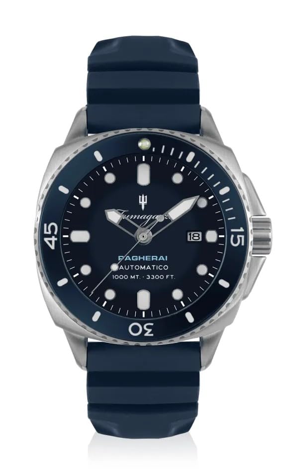 Generico FU263 Orologio da Polso Fumagazzi - Pagherai Blu Acciaio, ø 46 mm, Cinturino in Silicone, Movimento Automatico, Water Resistant 1000 m