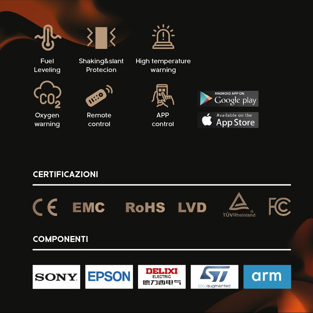 Divina Fire Bruciatore a bioetanolo Smart App Inserto Automatico da Incasso Slim 100