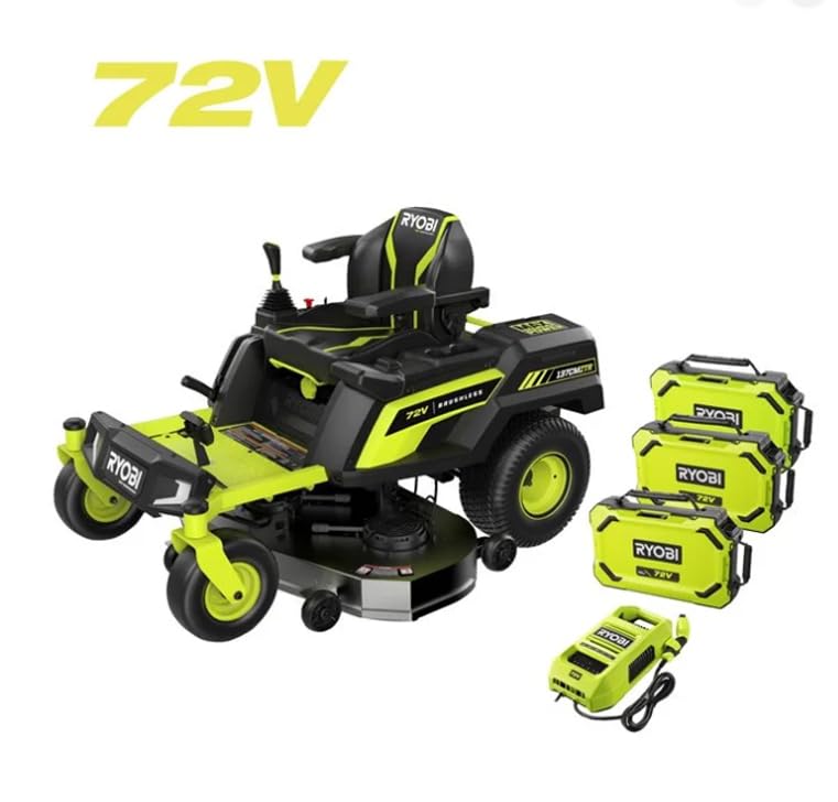 RY72ZTRX137-310 Tondeuse à gazon sans balais à batterie 72 V | Tondeuse à gazon zéro braquage avec 3 batteries 10 Ah fournies | Portée d'action : 12 000 m2