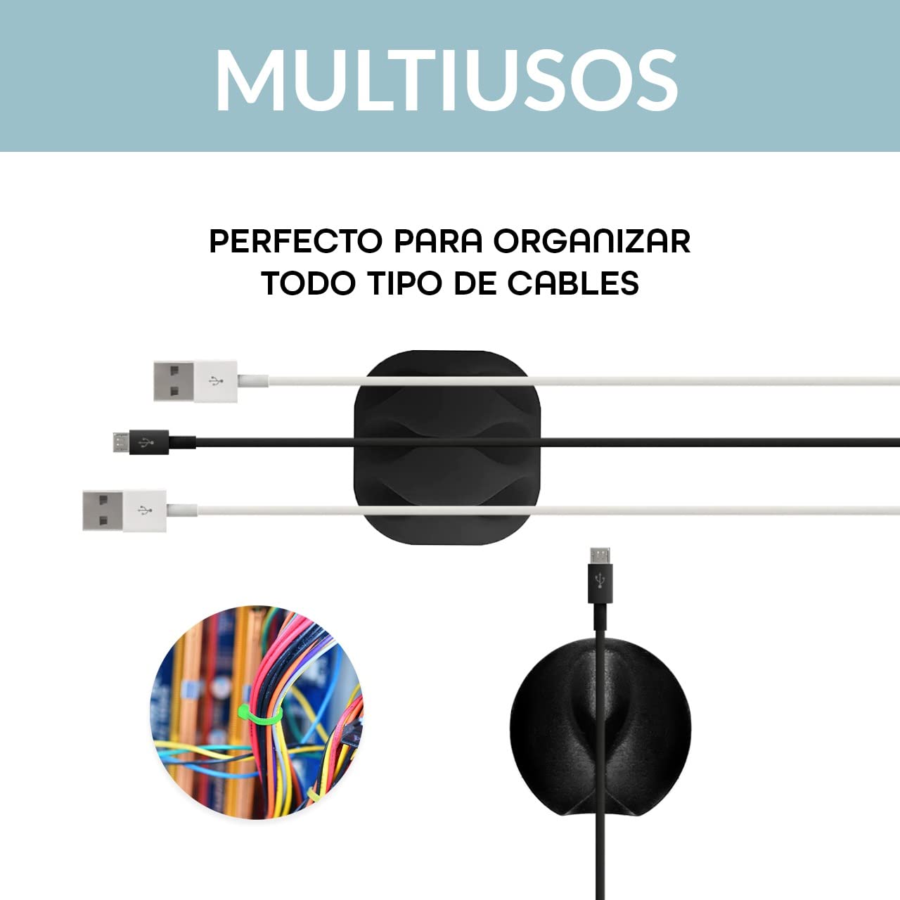 Organizzatore di cavi 10 pezzi clip adesivi per scrivania, include set di 5 flange colorate, ideale per ordinare accessori da ufficio, casa, alimentatore, computer, usb e prese.