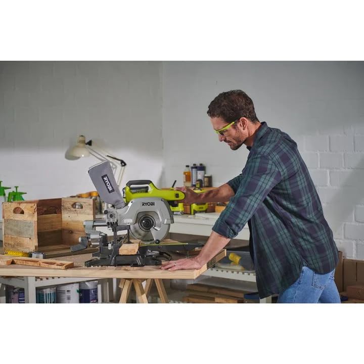 Ryobi R18MS216-0 Troncatrice a Batteria 18V ONE+, Lama 216 mm a 48 Denti in Carburo di Tungsteno, Laser di Precisione, Base in Alluminio, Batteria Non Inclusa