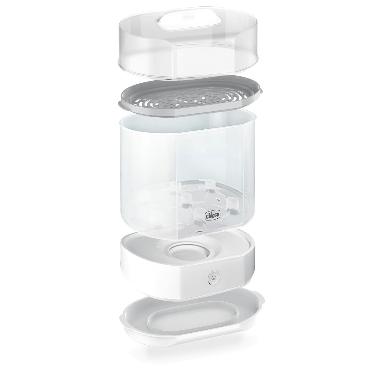 Chicco Sterilizzatore Elettrico, Sterilizzatore Biberon, Tiralatte e Ciuccio, con 3 Configurazioni e Spegnimento Automatico, Adatto al Microonde, per Sterilizzare Fino a 6 Biberon da 330 ml, Bianco
