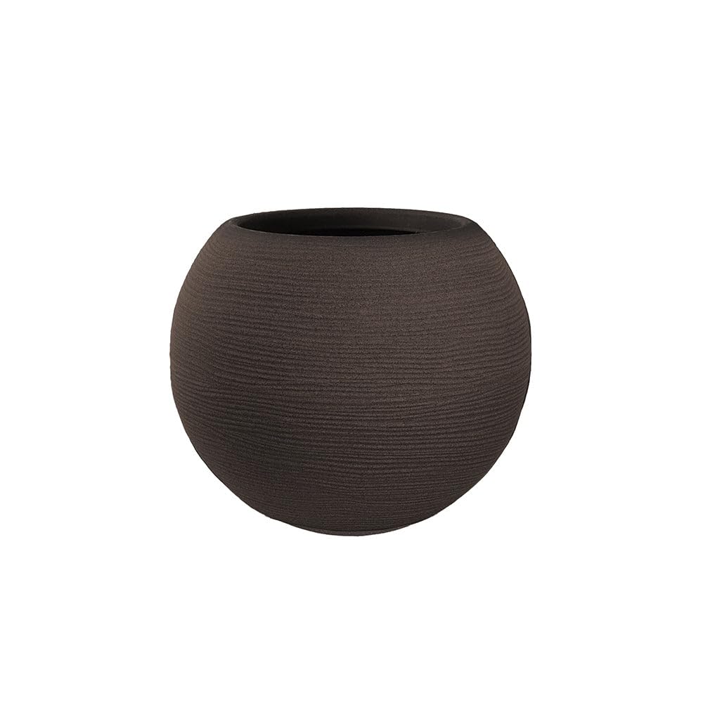 DIVINA GARDEN Vaso in Resina da Esterno Interno per Piante Tondo a Sfera di Design d.40x33h Botticelli Marrone