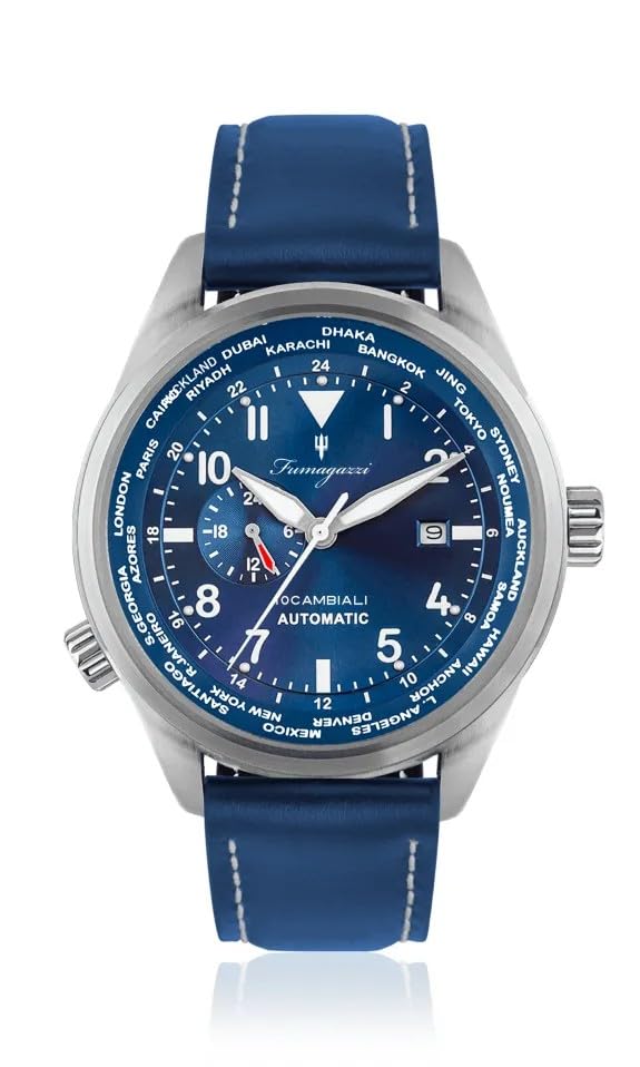 Generico FU249 Orologio da Polso Fumagazzi - Nuovo 10Cambiali Blu, ø 47 mm, Cinturino in Cuoio, Movimento Automatico, Water Resistant 30 atm