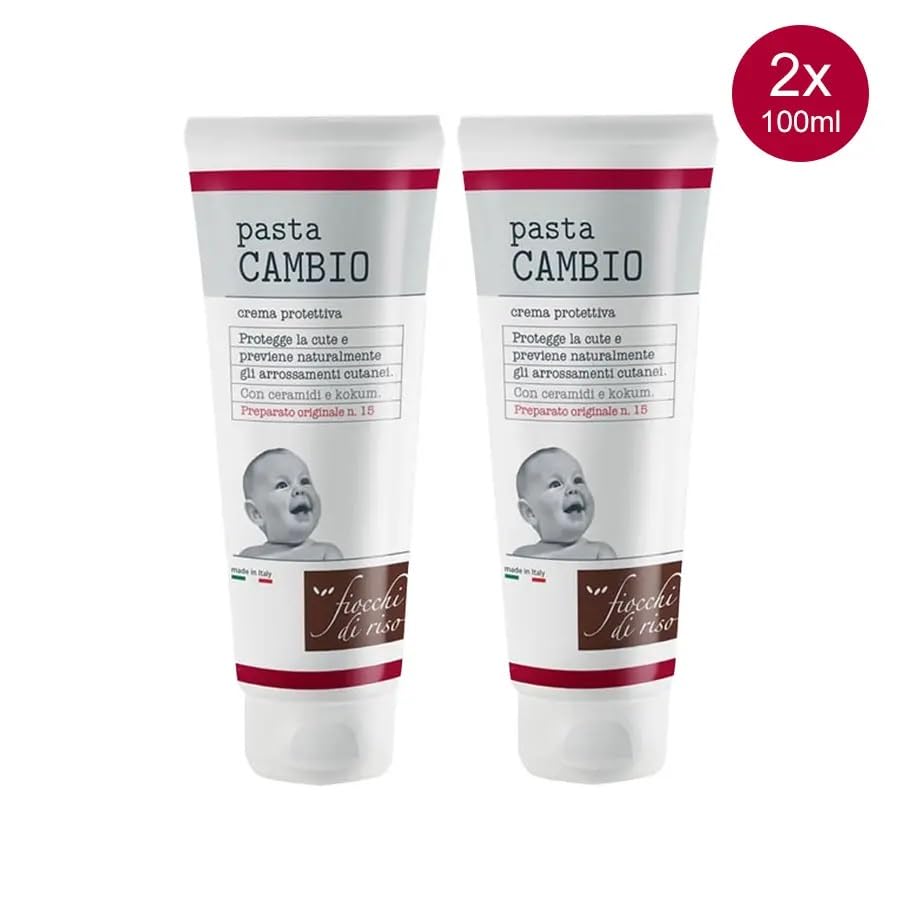 Fiocchi di Riso 2 Flaconi di Pasta CAMBIO (2 x 100ml) - CAMBIO PANNOLINO - Protegge e previene arrossamenti cutanei nelle zone intime del neonato