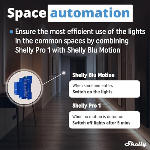 Shelly Pro 1 - Smart dry contact switch relay on DIN rail, Wi-Fi Lan, Bluetooth, 1 channel - 16A, Home Automation, Remote control iOS Android App, Compatible with Alexa and Google Home