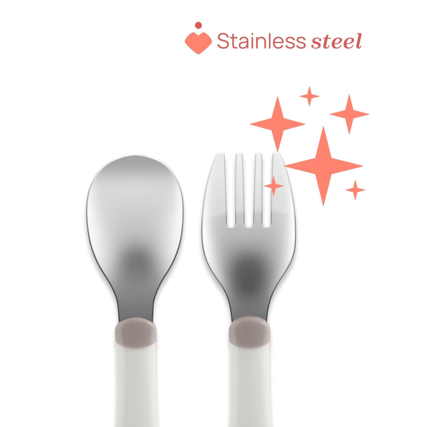 Chicco Posatine Inox, Posate Bambini, Set Pappa, Forchetta e Cucchiaio per Bambini, in Acciaio Inossidabile, Facili da Impugnare, Set Svezzamento Prima Pappa, 2 Pezzi, 18M+, Grigio