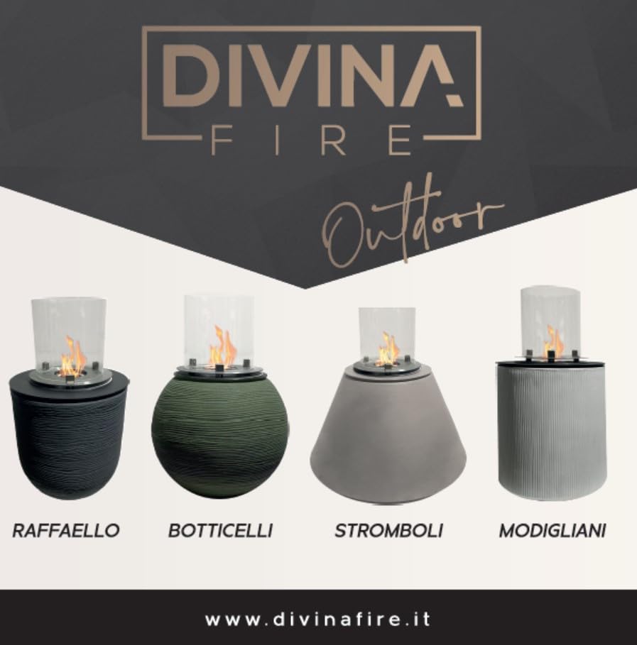 Divina Fire Camino a bioetanolo braciere da Giardino da Terra per Interno Esterno Raffaello Corda Beige d.35 x h55