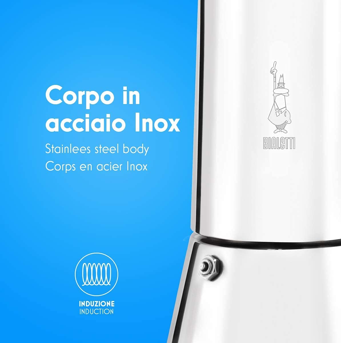 Bialetti Venus Caffettiera in Acciaio Inox, Adatta all'Induzione, Inossidabile, Argento, 6 Tazze