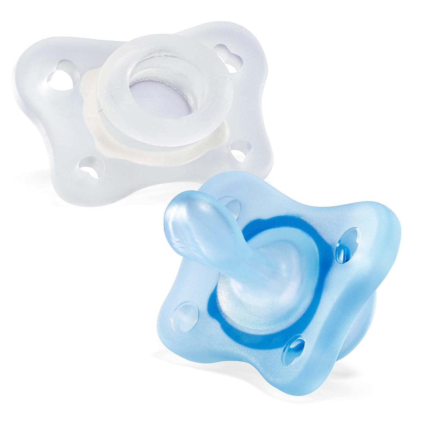 Chicco PhysioForma Ciuccio in Silicone 0-2 Mesi, 2 Pezzi, Set Gommottini 0-2 Mesi, Supportano la Respirazione Fisiologica e Favoriscono il Corretto Sviluppo della Bocca, Azzurro