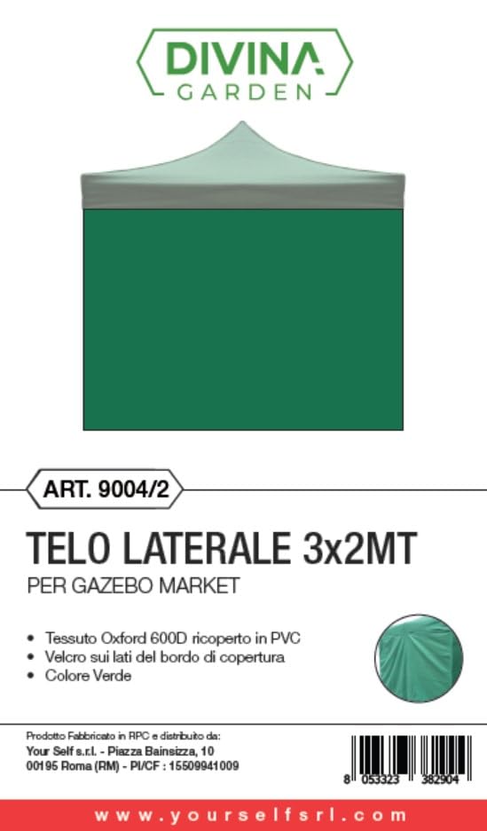 DIVINA GARDEN Telo Laterale 3x2mt Nero Impermeabile di Ricambio per Gazebo richiudibile