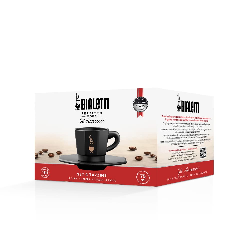 Bialetti Tazzine Ottagonali, Porcellana, Nero-Oro Rosa, 75 unità