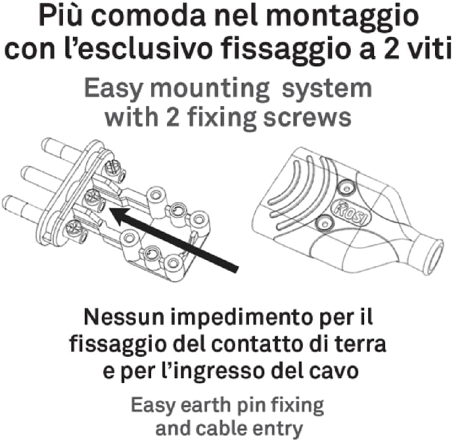 RS78205 ROSI Presa Mobile Antischiacciamento Elaplug 10/16A | Confezione da 30 prese NERE 220V con 2 poli + Terra