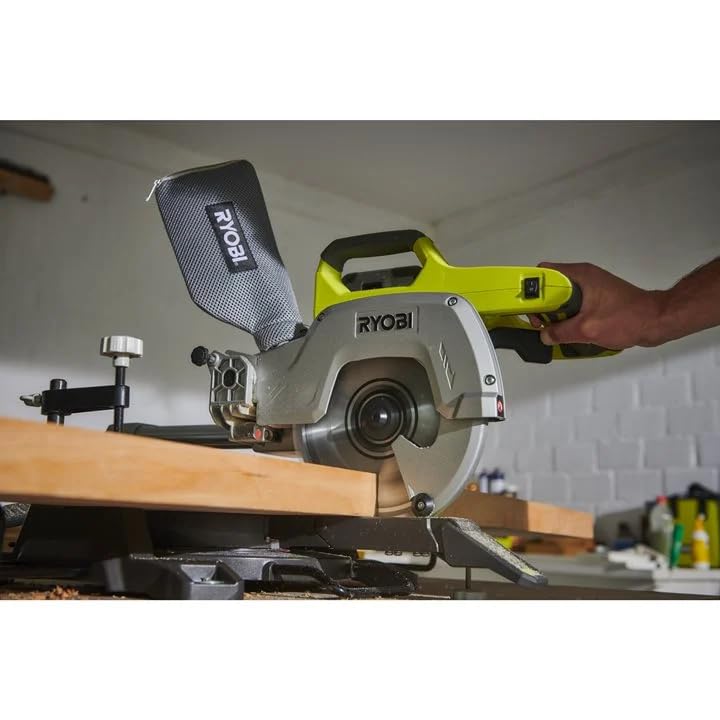 Ryobi R18MS216-0 Troncatrice a Batteria 18V ONE+, Lama 216 mm a 48 Denti in Carburo di Tungsteno, Laser di Precisione, Base in Alluminio, Batteria Non Inclusa