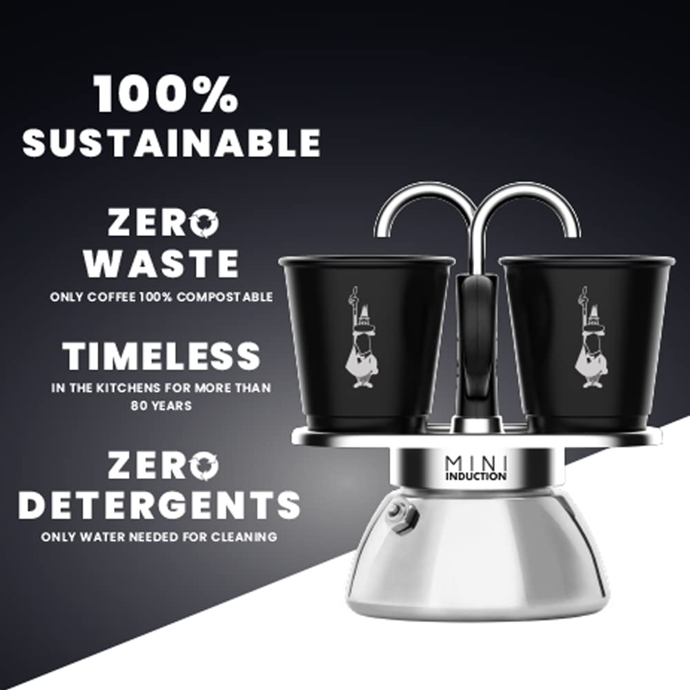 Bialetti Mini Express Induction Caffettiera, Alluminio, Nero, 2 Tazze