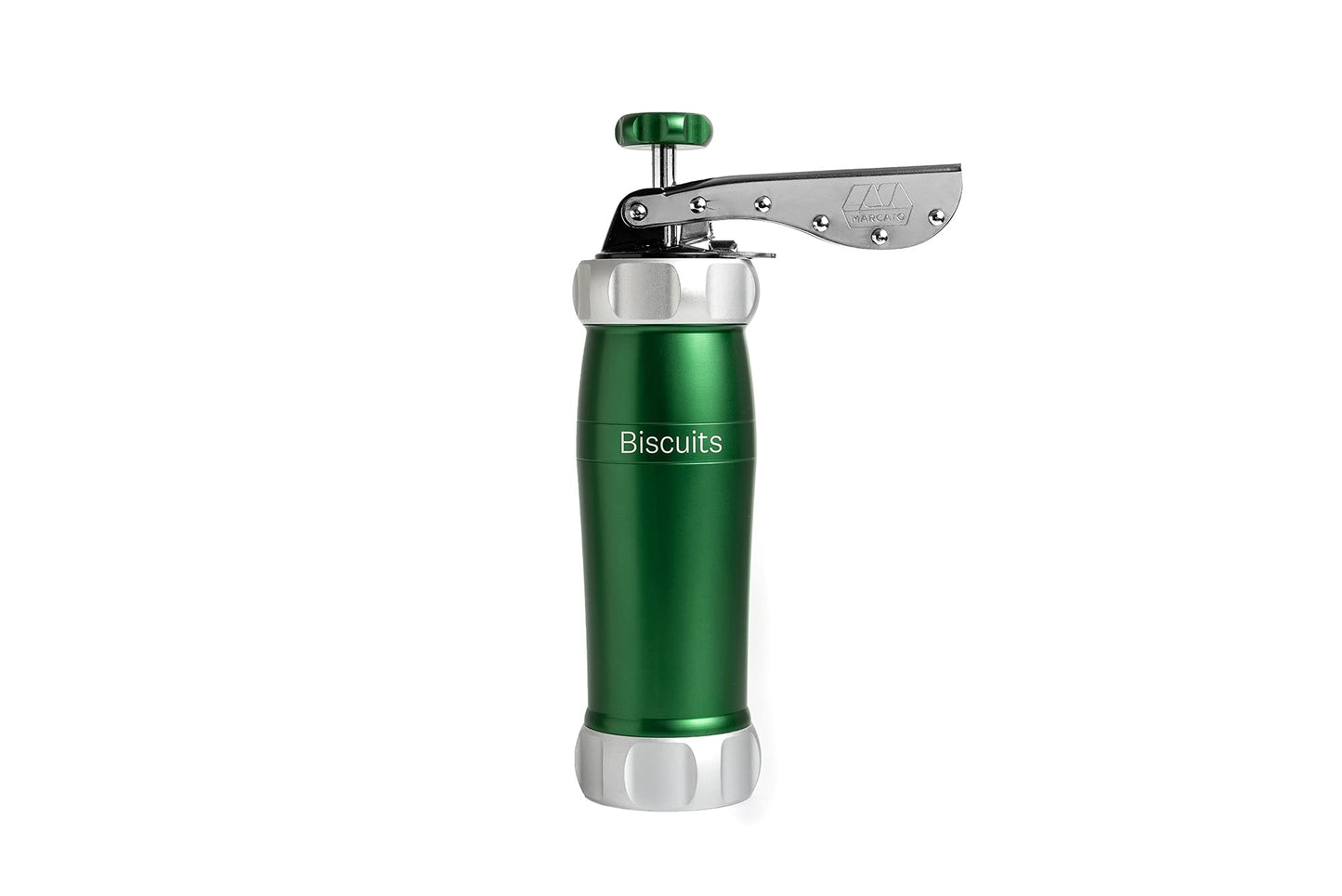 Marcato Sparabiscotti, Siringa per Dolci, Macchina per Biscotti fatti in casa, Accessorio da Pasticceria, in Alluminio Anodizzato, Grandezza Biscotto Regolabile, 20 Trafile Incluse. Colore: Verde