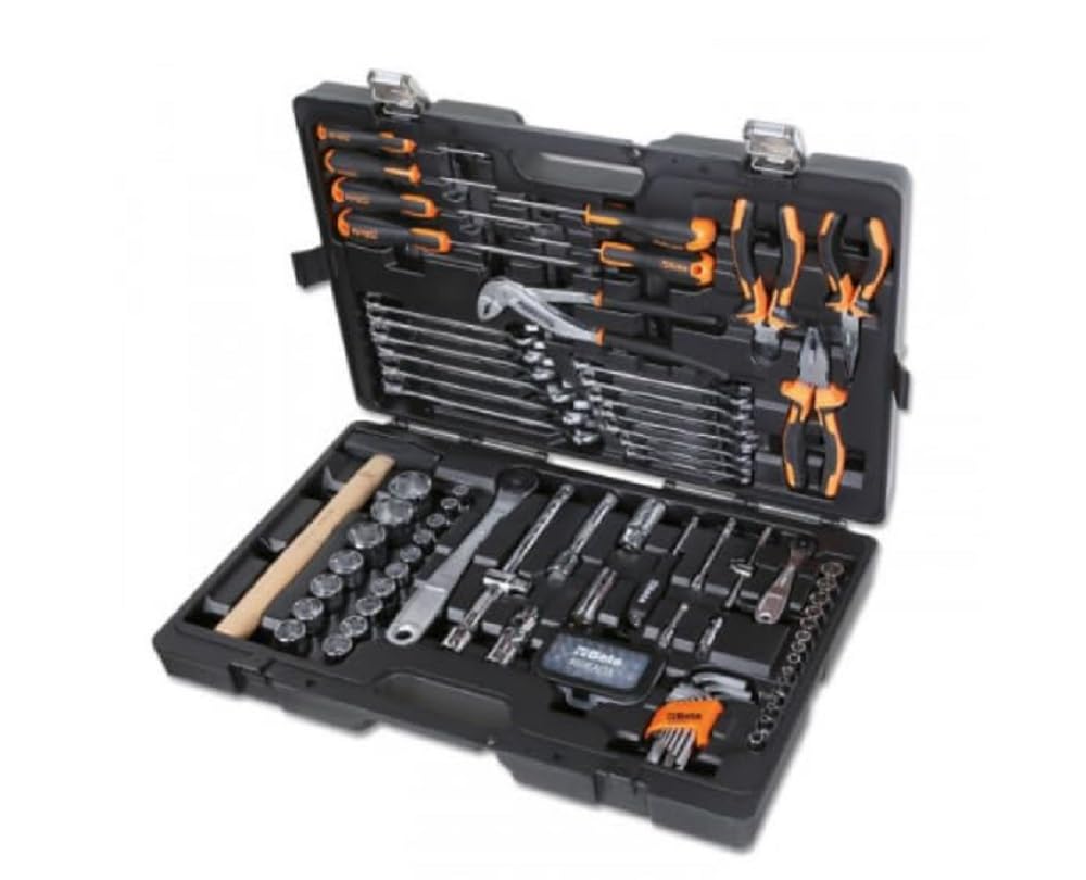 Beta - 2047E/C108-21 Valigia con Assortimento Composta da 108 Utensili per Manutenzione Generale, in Plastica, Dimensione 555 x 370 x 92 mm, Nero/Arancio