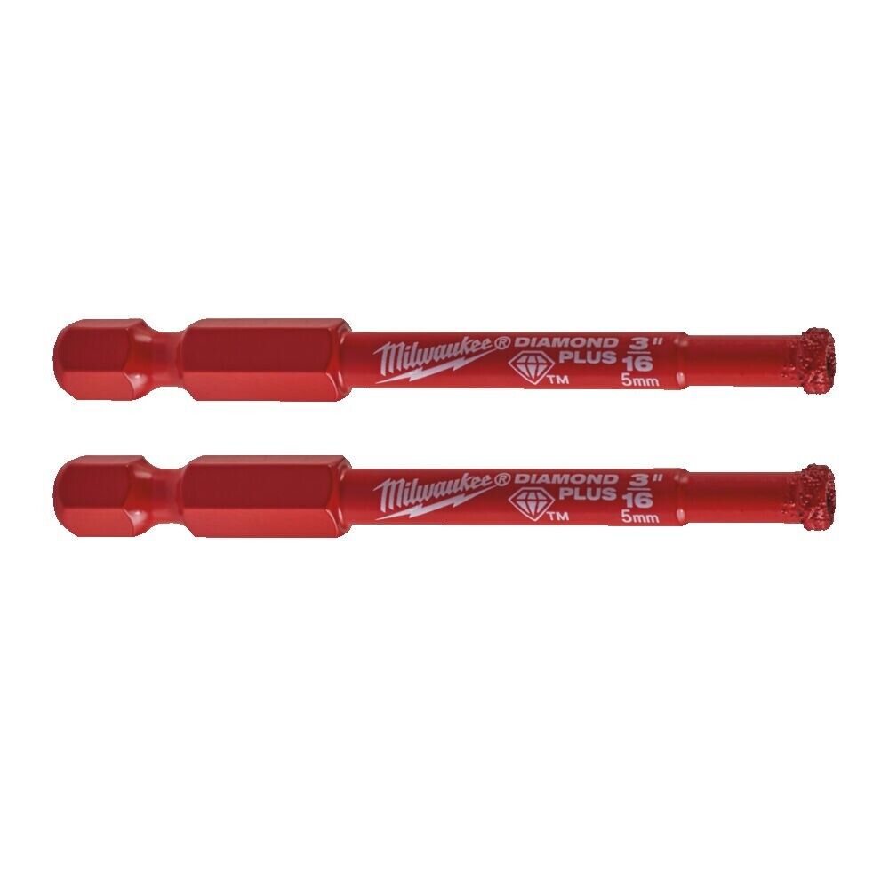 MILWAUKEE 2 Punte Diamantate Ø5mm 3/16" DIAMOND PLUS™ Hex Forare Porcellana/Gres