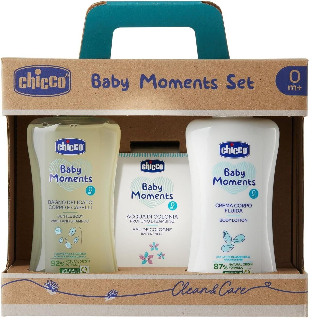 CHICCO Baby Moments Set con Bagno Corpo da 200 ml, Crema Corpo 200 ml, Profumo