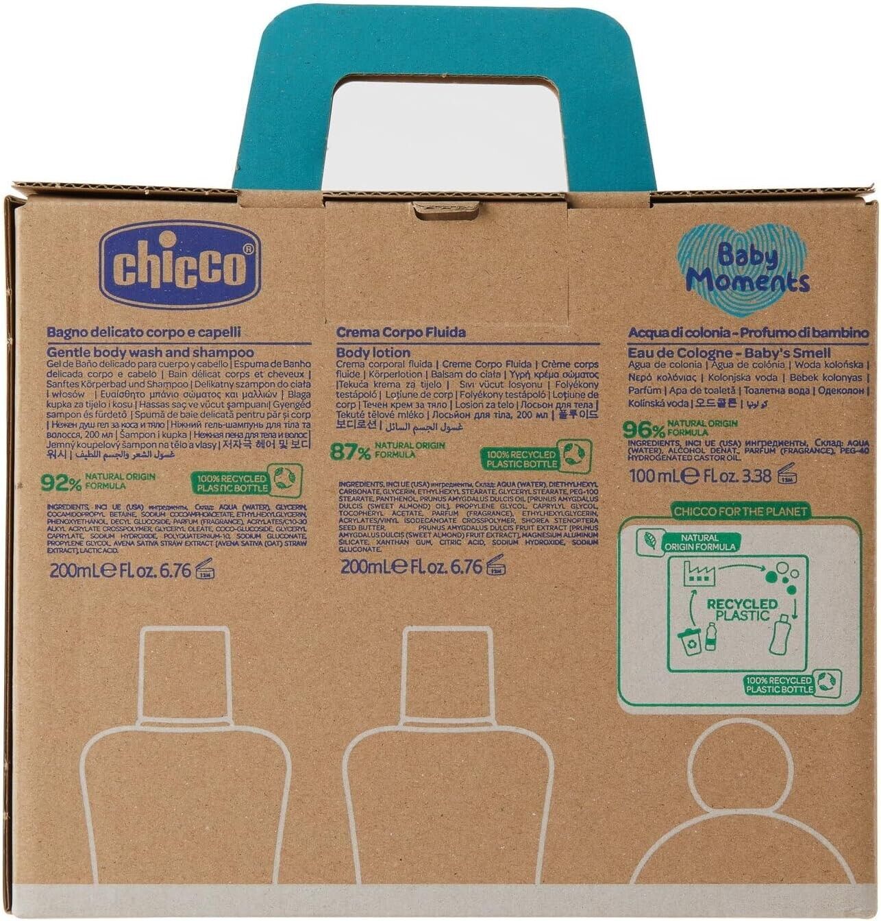 CHICCO Baby Moments Set con Bagno Corpo da 200 ml, Crema Corpo 200 ml, Profumo