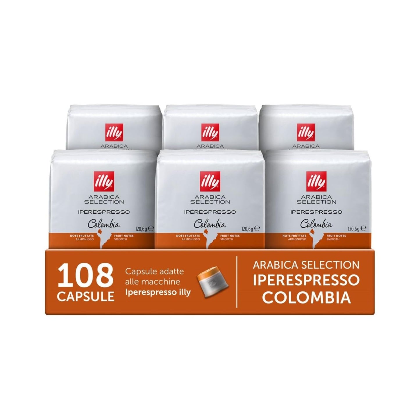 illy, Caffè in Capsule Iperespresso Arabica Selection Colombia, 100% Arabica con Note Fruttate di Agrumi e Frutti Rossi, Gusto dalla Delicata Acidità, 6 Confezioni da 18 (108 Capsule Totali)