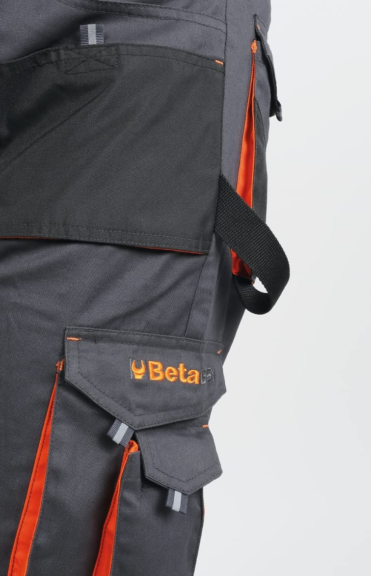 BETA 7900E M - Pantaloni da lavoro multitasche, inserti rinforzati e ginocchiere in poliestere. Due profonde tasche anteriori, tasca porta metro e nastro porta martello - Grigio