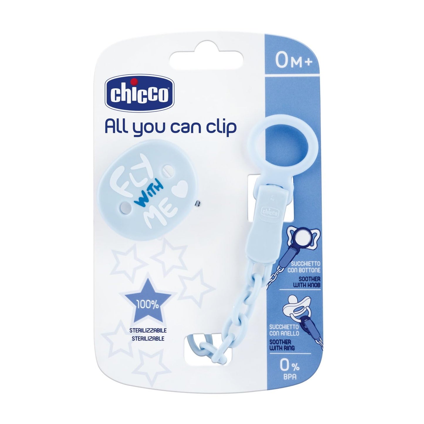 Chicco All You Can Clip, Catenella Portaciuccio, Morbide Clip Portaciuccio per Bambino, Morbida Catenella, Neonato, Azzurro