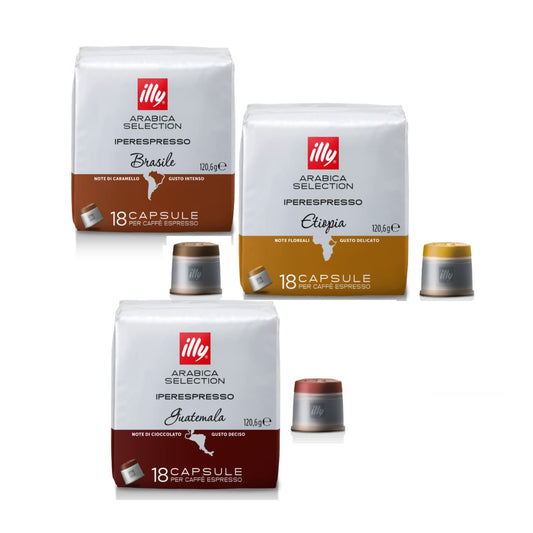 Illy® | Iperespresso® Arabica: Etiopia, Brasile, Guatemala | Iperespresso® Degustazione Arabiche Monorigini - 54 Capsule per Caffè Espresso (361.8 Grammi)