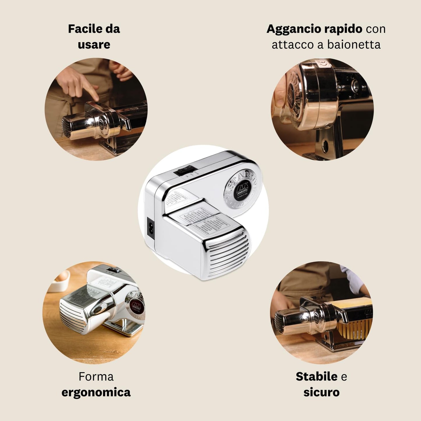 Marcato PD-220V Motore per Macchina per Pasta, 100W, Plastica, Argento