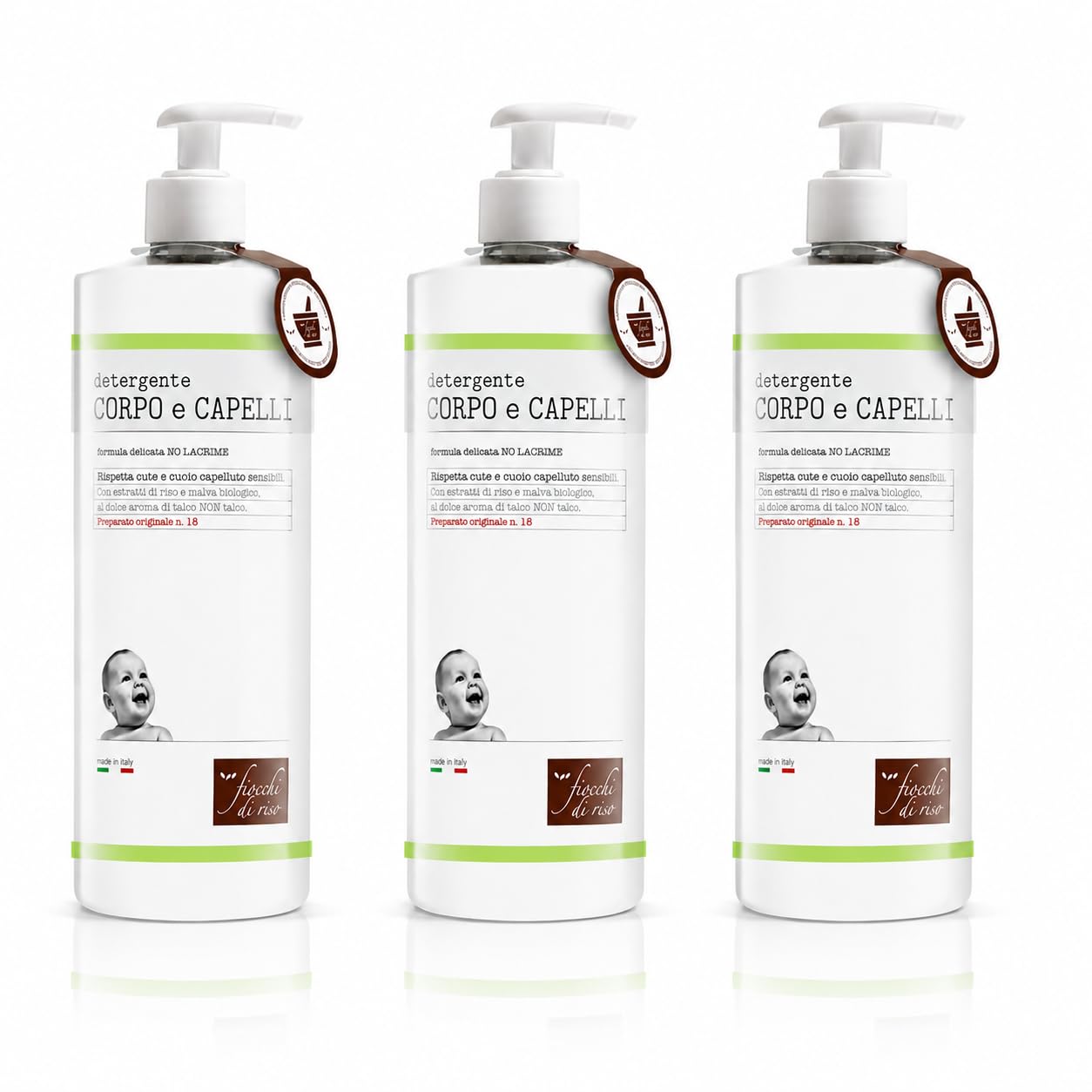 Fiocchi di Riso Detergente Corpo e Capelli Talco, 750ml, Formula Delicata, per Neonati, Rispetta Cute e Cuoio Capelluto Sensibili
