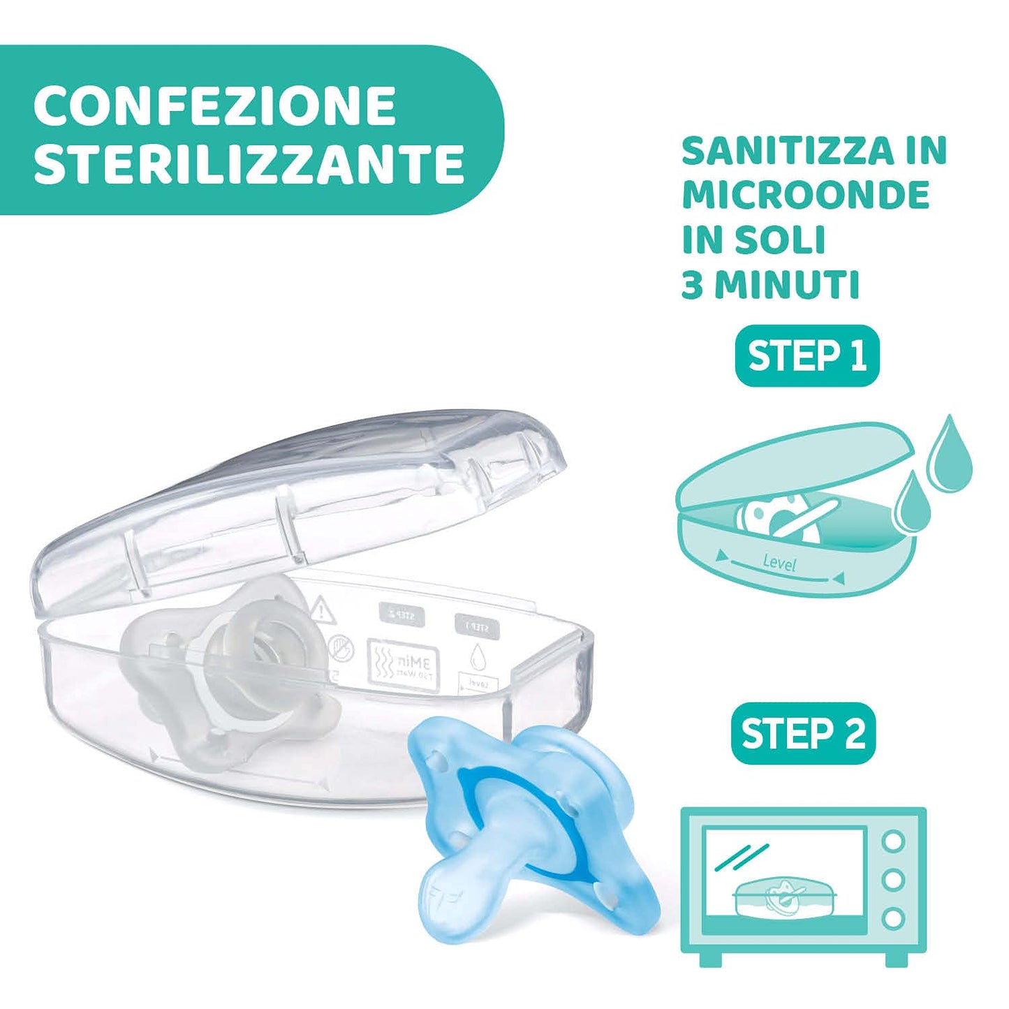 Chicco PhysioForma Ciuccio in Silicone 0-2 Mesi, 2 Pezzi, Set Gommottini 0-2 Mesi, Supportano la Respirazione Fisiologica e Favoriscono il Corretto Sviluppo della Bocca, Azzurro