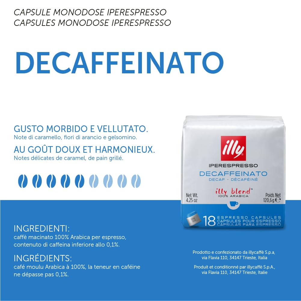 illy Capsule Caffè Iperespresso Tostato Decaffeinato, 6 Confezioni da 18 Capsule, Totale 108 Capsule