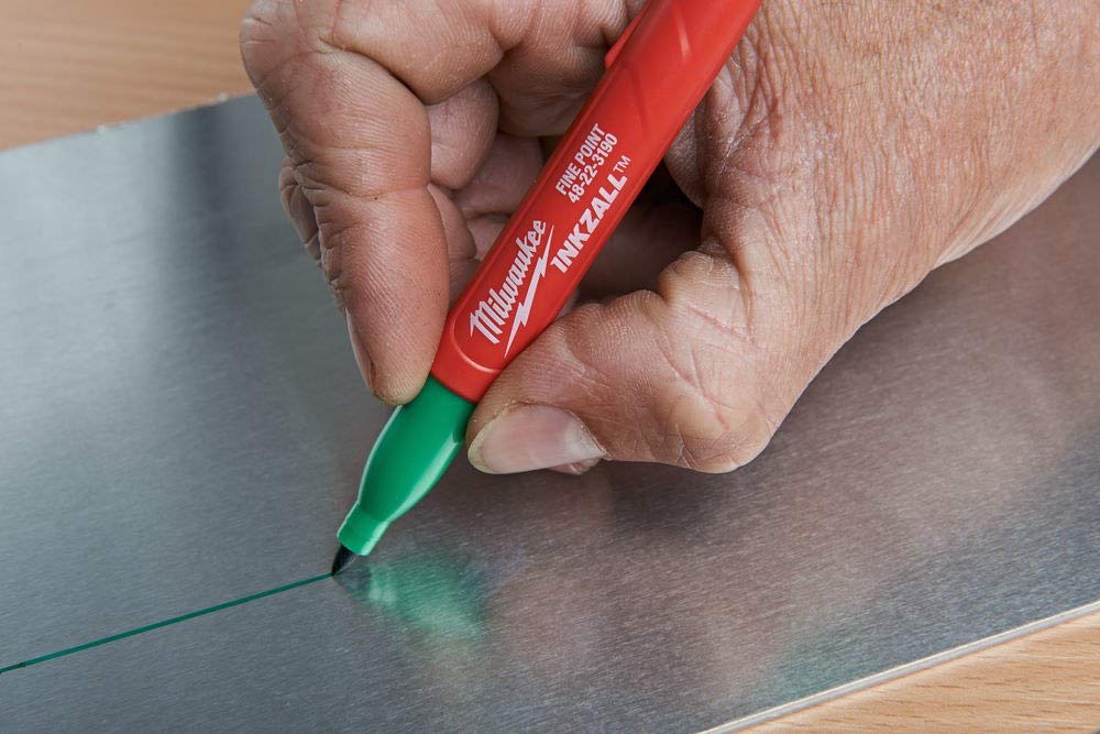 Milwaukee 4 Pennarelli Inkzall Assortiti Pennarello Indelebile a Punta Fine | Nero, Blu, Verde, Rosso