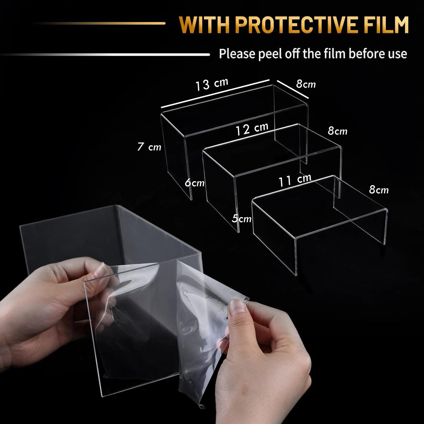 Tris di Alzatine in Plexiglass Trasparente | Espositori a scaletta per Buffet, Dessert, Cupcake ed Allestimenti | Alzate sfalsate per Esposizione Cosmetici, vetrine, tavolo torta