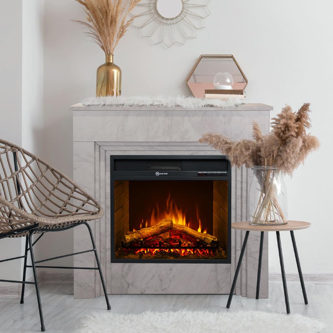 Camino elettrico caminetto da terra BELLINI in legno effetto Marmo Bianco Made in Italy L96 x P35 x H96