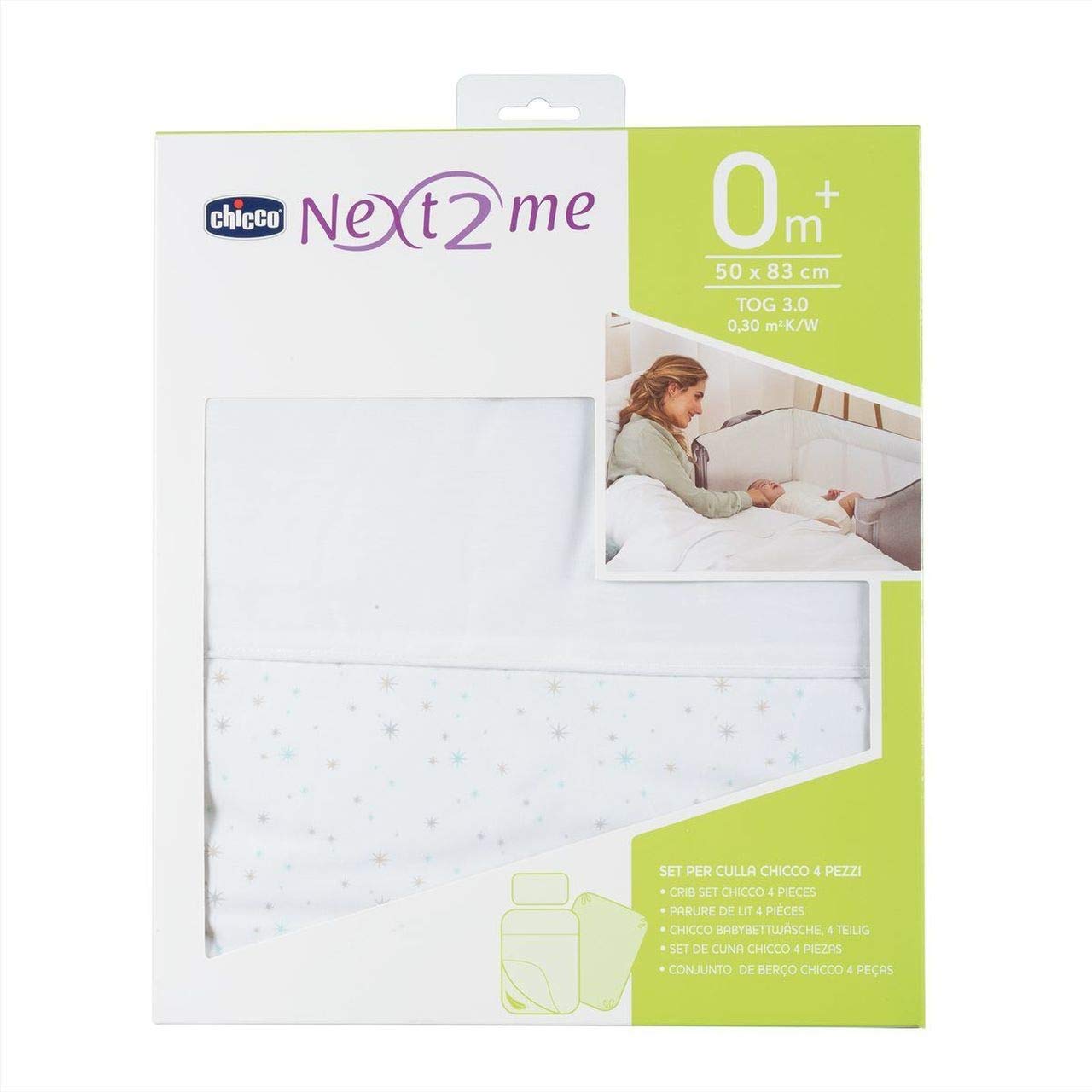 CHICCO Set di 4 pezzi Next2me federa + lenzuolo + copripiumino + copripiumino + copripiumino Stars